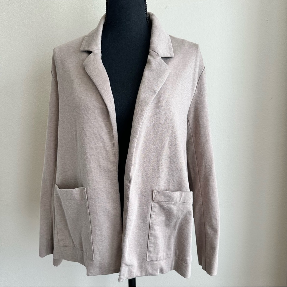 Eileen Fisher‎ Organic Cotton Blend Knit Open-Front Blazer Jacket Taupe Medium